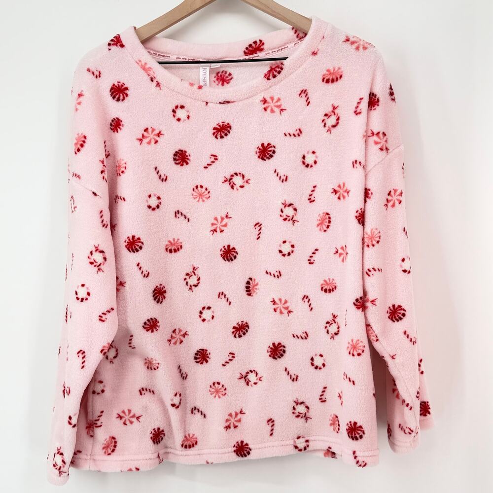 Joyspun Dreamy Soft Plush Pajama Set XL 16/18 Pink Peppermint Fleece Cozy - Picture 3 of 7